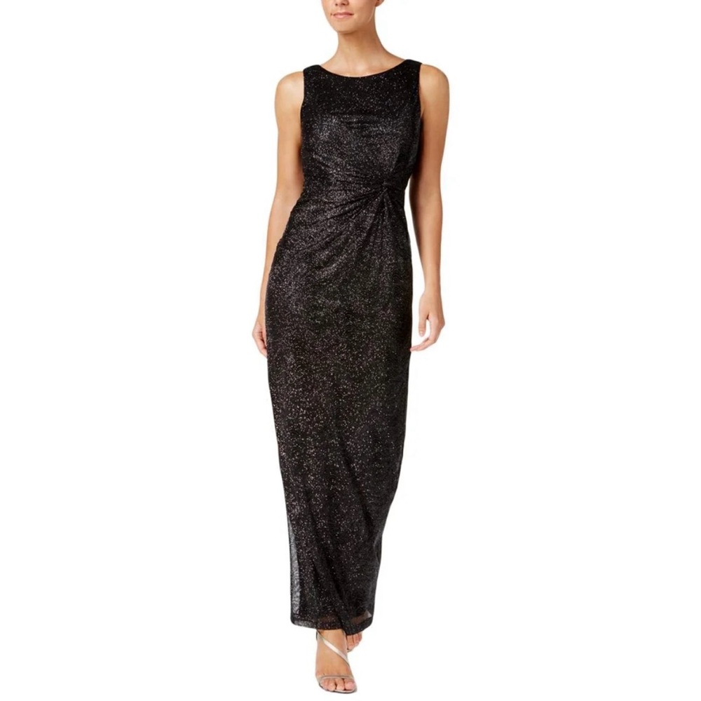 Calvin Klein Gathered Swirl-Pattern Sparkle Gown Formal Maxi Dress